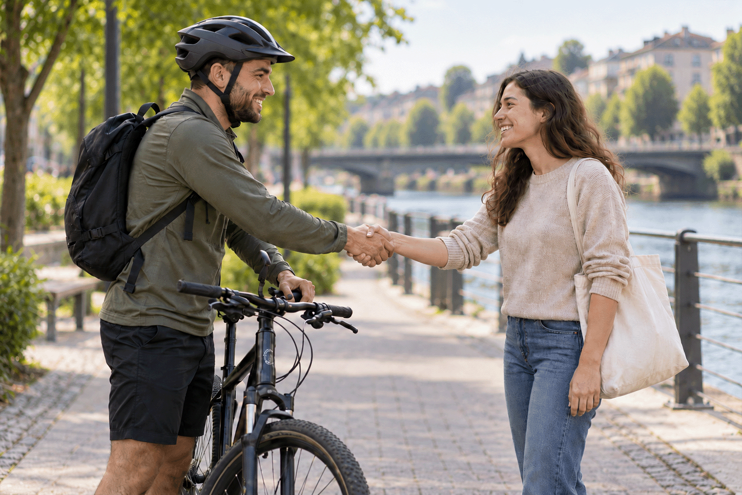 Symbolbild für ein gutes Miteinander zwischen Radfahrer und Fußgänger