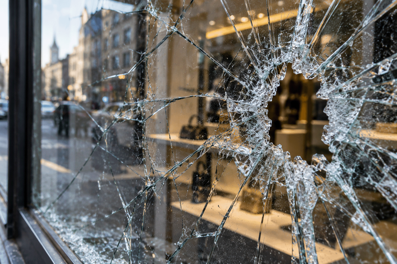Symbolbild für eine zerbrochene Schaufensterscheibe